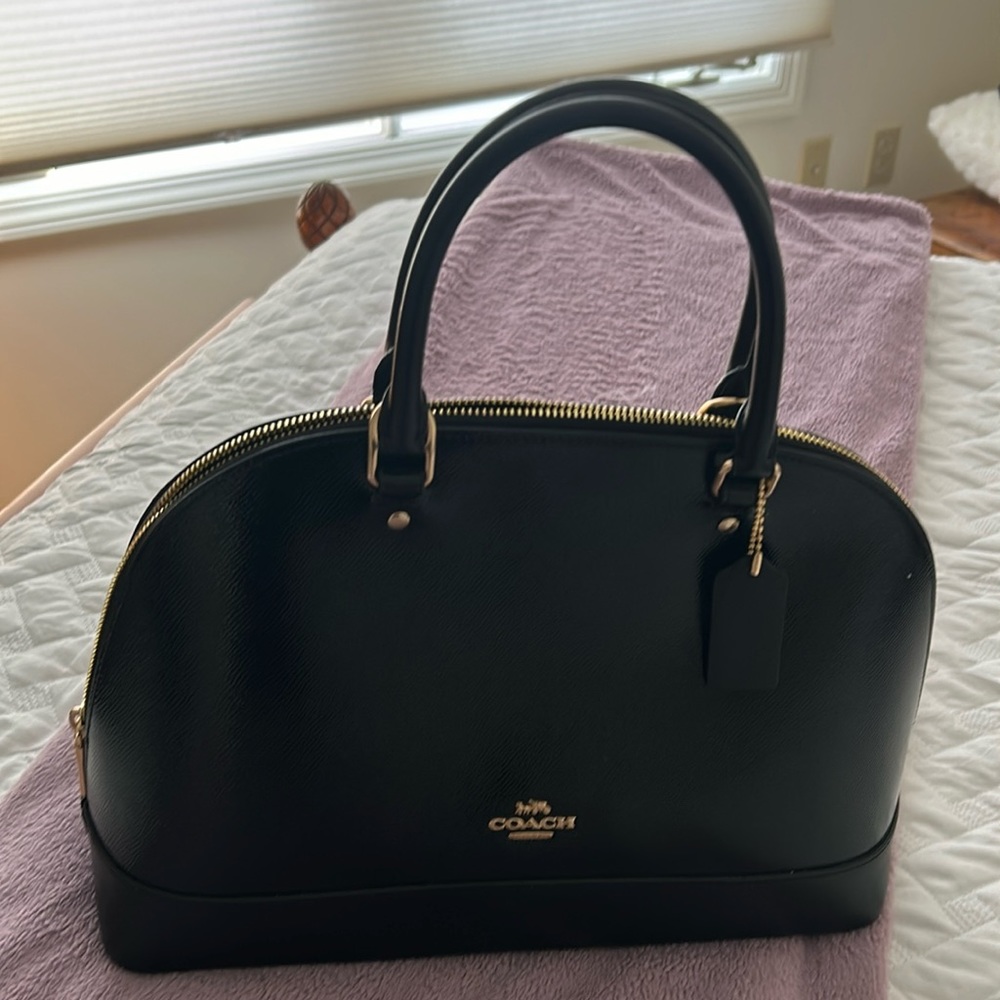 Black Coach Crossgrain Satchel Bag Womens Leather Handbag